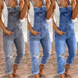 Women's Jumpsuits Rompers Denim Bib Jumpsuit Women Ripped Slim Fit Jumpsuits Casual Fashion Overalls Female Ripped Jeans Washed Rompers Streetwear J230629