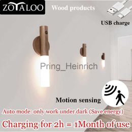 Other Home Decor LED USB Wireless Wood Stick Night Light Warm Motion Sensor Wall Lamp Magnetic Corridor Cabinet Wardrobe Light Decor Home Light J230629