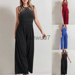 Women's Jumpsuits Rompers New Summer Party Wear Clothes Women's Sexy dded Cutout Ruched Wide Leg Jumpsuit Casual Sleeveless Long Pants J230629