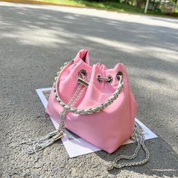 Evening Bags Women Bucket Bag Rhinestone Tassel Crossbody For Girls Handbag Black White Pleated Fashion Manual Chain Shoulder 2023