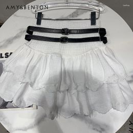 Skirts 2023 Summer Sweet Mini Classic Style Pairs Belt Wave Edge High Waist Thread Skirt Short Cake For Women Clothes