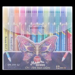 Markers 12 Colours Glitter Sketch Drawing Colour Pen Markers Gel Pens Set Refill Rollerball Pastel Neon Marker Office School Stationery