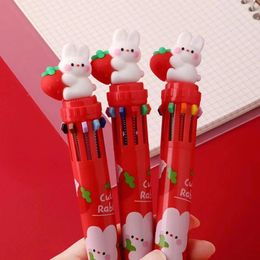 Pens 18Pcs/Lot Cute Strawberry Bunny 10 Colours Ballpoint Pen Kawaii Retractable Rollerball Pen Gift School Office Stationery