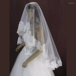 Headpieces Bride Veil Single Layer Lace Embroidery 1.5 Meters Encrypted Net Wedding Gift Red