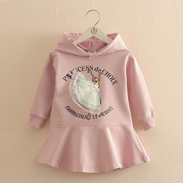 Hoodies Sweatshirts Spring Autumn 2 3 4 6 8 10 Years Children Kids Cartoon Lace Patchwork Letter Long Design Hooded Dress Sweatshirt For Girls 230628