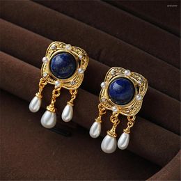 Stud Earrings European And American Trends Vintage Senior Natural Lapis Lazuli Style For Women Fashion Unusual Jewelry