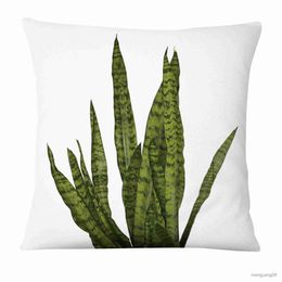 Cushion/Decorative Fresh Green Leaves Digital Printed Home Decoration Decorativas Para Sofa Throw R230630