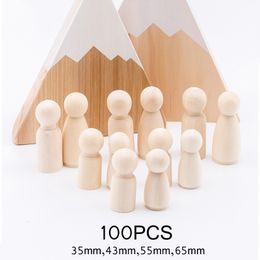 Dolls 100pc 35mm65mm Wooden Doll DIY Handmade Wood Peg Blank Unfinished For Kid Boy Girl Mini Baby Products Gifts 230629