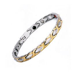 Bangle Western Jewellery Infinity Chain Negative Ion AntiFatigue Magnetic Germanium Stone Steel Link Bracelet 230627