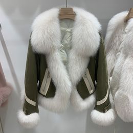 2022 casacos de pele de raposa real inverno feminino 2022 novo estilo outono grosso quente branco pato forro para senhora jaquetas de pele natural