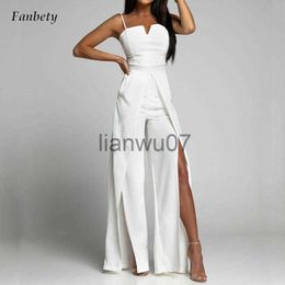 Womens Jumpsuits Rompers Women Sexy Off Shoulder Suspenders Jumpsuits Elegant Simple Split Straight Romper Fashion Hight Wiast Solid Bodysuits Playsu J230629