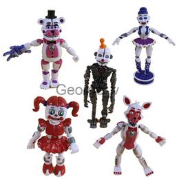 Minifig 5 PcsSet Five Night At Freddy Fnaf Game Sister Girls Style Action Figure Model Anime Bonnie Bear Foxy Freddy Toys Child Gifts J230629