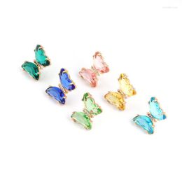 Stud Earrings Cute Transparent Blue Pink Yellow Crystal Butterfly Insect For Women Girls Gifts Cartilage Piercing Earring