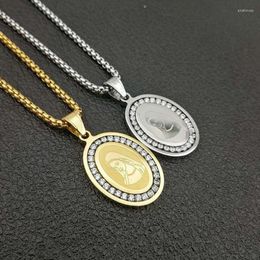 Pendant Necklaces Trendy Virgin Mary Pattern Oval Necklace Women's Metal Sliding Crystal Inlaid Accessory Jewelry