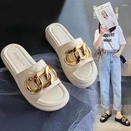 Slippers Flat Shoes Female Woman's Lady Med Platform Slides Fashion 2023 Girl Luxury Soft Rubber PU L