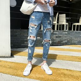 Mens Jeans Skinny Men Streetwear Destroyed Ripped Homme Hip Hop Broken Modis Male Pencil Biker Embroidery Patch Pants 230629