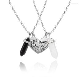 Pendant Necklaces 2Pcs Friends Heart Necklace Couple Natural Stone Reiki Chakra Geometric Choker BFF Friendship Jewelry Gift