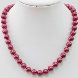 Chains High Qulity Rose Red Simulated-pearl Shell Round Beads 8 10 12 14mm Charms Women Choker Chain Necklace 18inch B1012-1