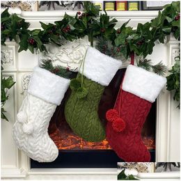 Christmas Decorations Stockings 16 Inch Large Size Knitted Xmas Stocking Family Holiday Season Decor Red Green White Jk2008Xb Drop D Dhrrs