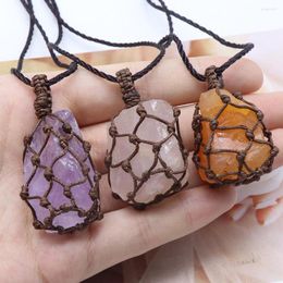 Pendant Necklaces Bohemian Style Necklace Natural Irregular Shape Original Stone Crystal Mesh Pocket Woven Dream Net Charm Gift