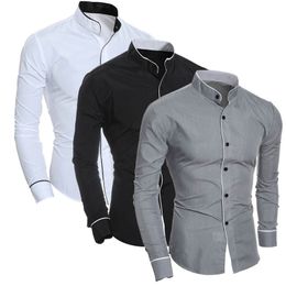 Men's Dress Shirts Men Slim Standing Collar Shirt Classic Solid Color Personality Cardigan Business Highend Longsleeved 230628