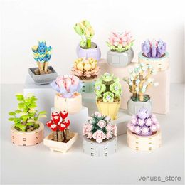 Blocks Succulents Ideas Flowers Bouquet Building Blocks Romantic Rose Flower Home Decoration Toys for Girl R230629