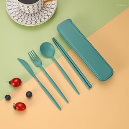 Dinnerware Sets Chopsticks Fork Spoon Knife Wheat Straw Travel Cutlery With Box 4pcs Portable Tableware Set Picnic Camping