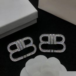 Pins Brooches Men And Women Design Brooch Esigner Letters Exaggerated Big Earrings Famous Retro Rhinestones Suit Jewelry Shoes Drop Dhdzk