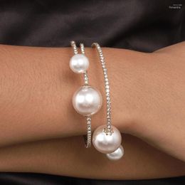 Bangle Crystal Imitation Pearl Bracelet Multilayer Stretchable For Women Bridal Jewellery Gift