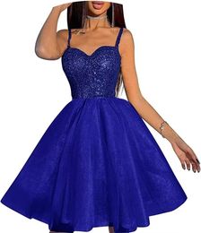 Short Homecoming Dresses Spaghetti Sweetheart Sequined Ball Gown Lace-up Tulle Party Gowns Princess Plus Size Mini Birthday Prom Graudation Cocktail Party Gowns 54