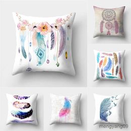 Cushion/Decorative 45x45cm Feather Throw Cover Art Creative Home Decor Living Room Sofa Office Seat Cushion Cover R230629