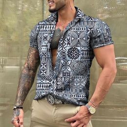 Men's Casual Shirts Shirt Hawaiian 3D Stripe Printing Short Sleeve Blouse Beach Holiday Tees Tops Oversized Clothing Camisas Y Blusas