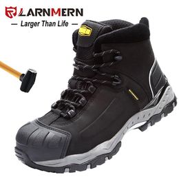 Boots Larnmerm Safety Shoes Work Shoes Steel Toe Comfortable Genuine Leather Waterproof Construction Warehouse Factory Protection Shoe