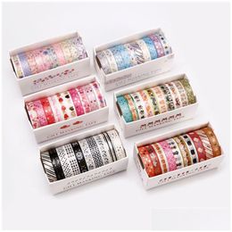 Adhesive Tapes 2016 10Pcs/Set Gold Foil Washi Tape Cute Masking Decorative Sticker Scrapbooking Diy Stationery Xbjk2105 Drop Deliver Dh5Hp