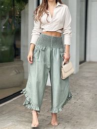 Women s Tracksuits Foridol Summer Spring Crop Top Ruffles Wide Leg Long Pants Set Outfits Two Pieces Shirt Women 2023 Casual Fashion Suit Button 230629