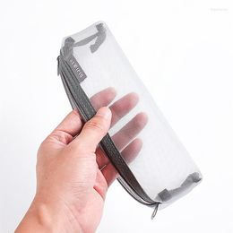 Grey Black Makeup Case Large Capacity Transparent Cosmetic Brush Bags Students Three-dimensional Nylon Pencil