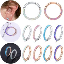 Navel Bell Button Rings ZS 16G Blue Opal Nose Ring Stainless Steel Septum Clicker Piercing Rose Gold Color Hoop Earring Tragus 230628