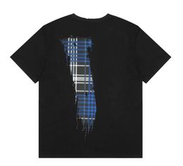 Couples T-shirts FRIENDS 23ss Summer Blue Plaid Print Large V Heavy Duty Round Neck Cotton Loose Short Sleeve Men's and Women's T-shirt Fashion Top Clothing Pullover Tees