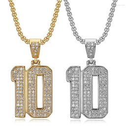 Pendant Necklaces Hip Hop Bling Iced Out Solid Titanium Stainless Steel Number 10 Pendants Necklace For Men Rapper Jewellery Gold Silver Colour