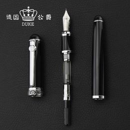 Pens Double Pen Head Duke D2 Smooth Black Fountain Pen + Calligraphy Pen Luxury Christmas Gift Pens Set 0.5mm 1.0mm Nib Free Shipping