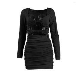 Casual Dresses Black Square Collar Long Sleeve Tight Sexy Mini Dress Summer Women 2023 Max Size High Elastic Vestidos