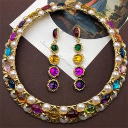 Stud Earrings Colour Glass Pearl Necklace Fashion Versatile Jewellery Women Banquet Dress Accessories