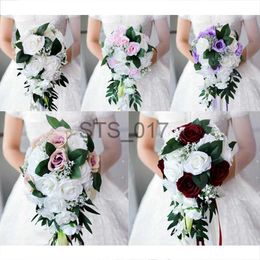 Faux Floral Greenery Wedding Bride Bouquet Hand Tied Flower Decoration Holiday Party Supplies European chaise longue roses wedding flowers x0629