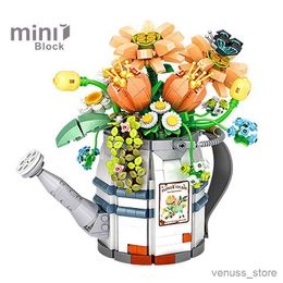 Blocks Creative Watering Can Potted Assembled Building Blocks Flower Plant Bonsai Bouquet Model Decoration Children's Toy Gift R230629