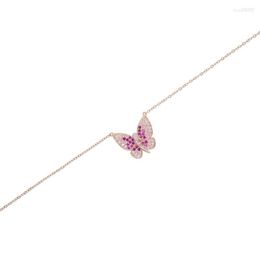Chains Rose Gold Pink Pinky White Cz Butterfly Pendant Necklace Cute Animal Design Women Fashion Jewelry