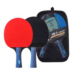 Table Tennis Raquets 2PCS Ping Pong Blade Bat Set Professional Rubber Long Short Handle Racket Paddle with 1 Carry Bag 230629