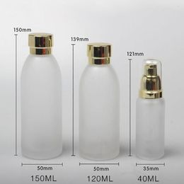 Storage Bottles Luxury Skin Care Body Lotion 120ml Frosted Glass Bottle Pump Clear Packaging