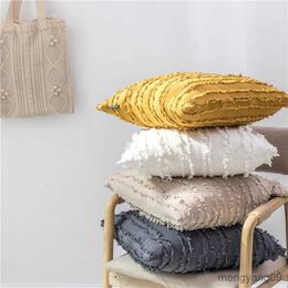 Cushion/Decorative White Cushion Cover Floral Tassels Square Pillowcases Yellow Grey Cotton Cover Home Decoration Sofa Chair Cushion Covers R230629