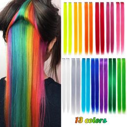 Lace Wigs Hair pieces Synthetic Long Single Clip In s 20 Inch Party Highlights Rainbow Color Straight Hairpiece For Women 230629