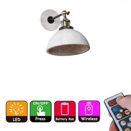 Wall Lamp 1 Pcs Battery Operated Sconce Vintage Design White Metal Stone Light Fixture Dimmable Nightstand For Corridor Entrance